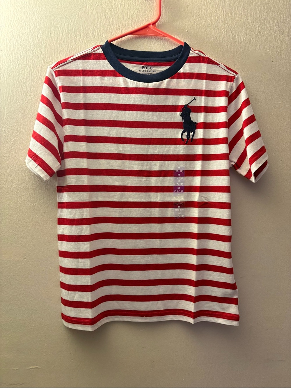 Polo by Ralph Lauren Red & White Striped Tee with Navy Pony